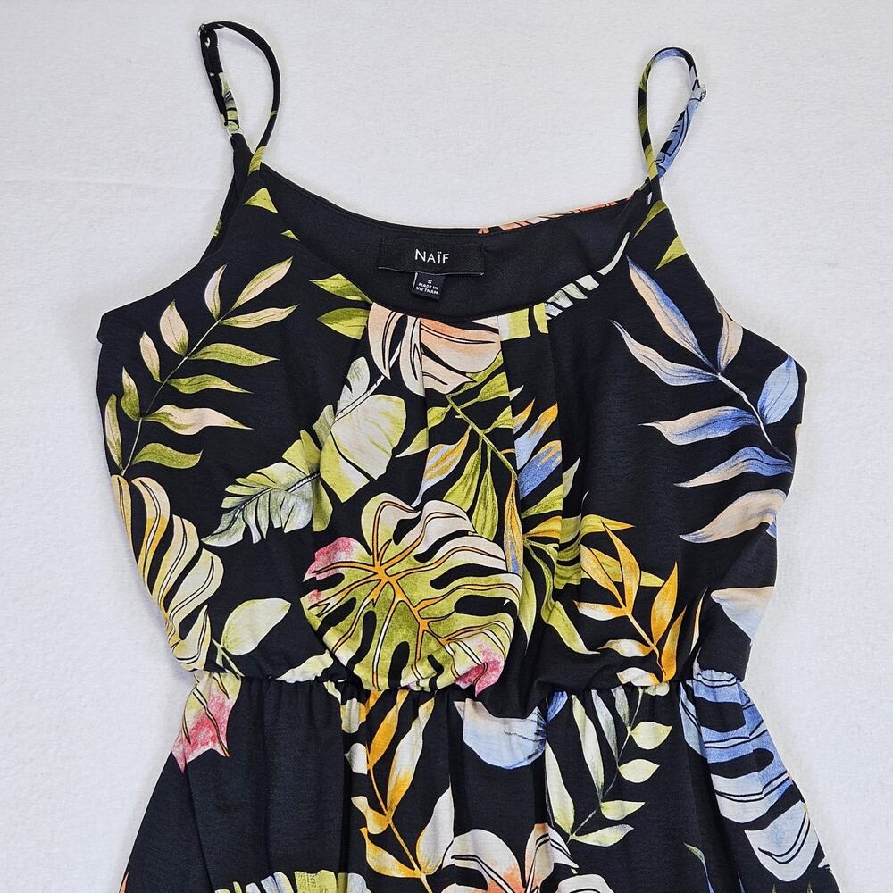 Naif Tropical Maxi Dress S Floral Boho Sleeveless Summer Sundress Vacation Black - Picture 9 of 16
